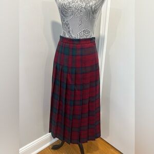 Vintage 80s Foxley Red/green Plaid Pleated Lined Full Length Skirt.